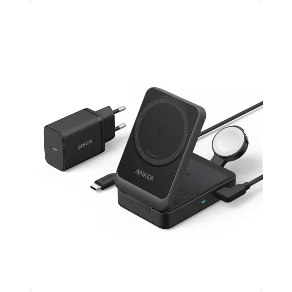 Anker MagGo Wireless Charger (15W, Foldable 3-in-1, Black)