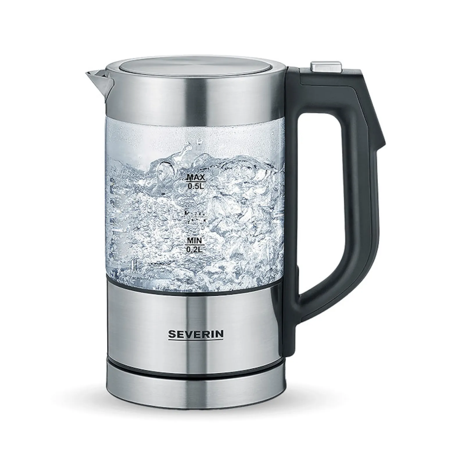 PI_613693599 Severin WK 3458 Digitaler Mini Glas-Wasserkocher 1100W 0,5l transparent/schwarz/silber - Slika 1