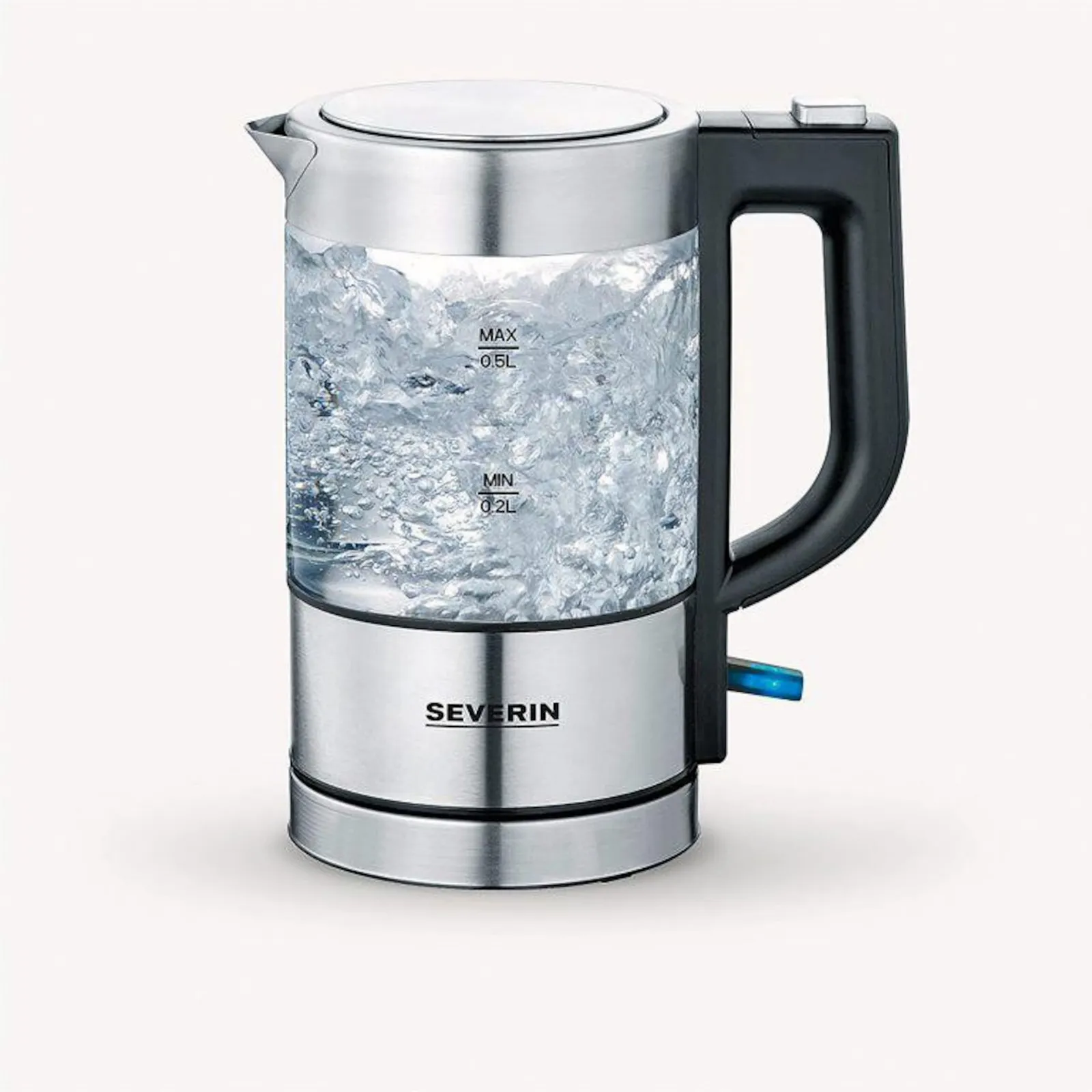 PI_613745360 Severin WK 3472 Mini Glas-Wasserkocher 1000W 0,5l transparent/schwarz/silber - Slika 1