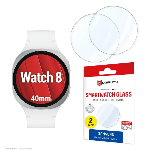 DISPLEX Samsung Galaxy Watch 8 (40mm) Schutzfolie, 2 Stück, Schutzglas