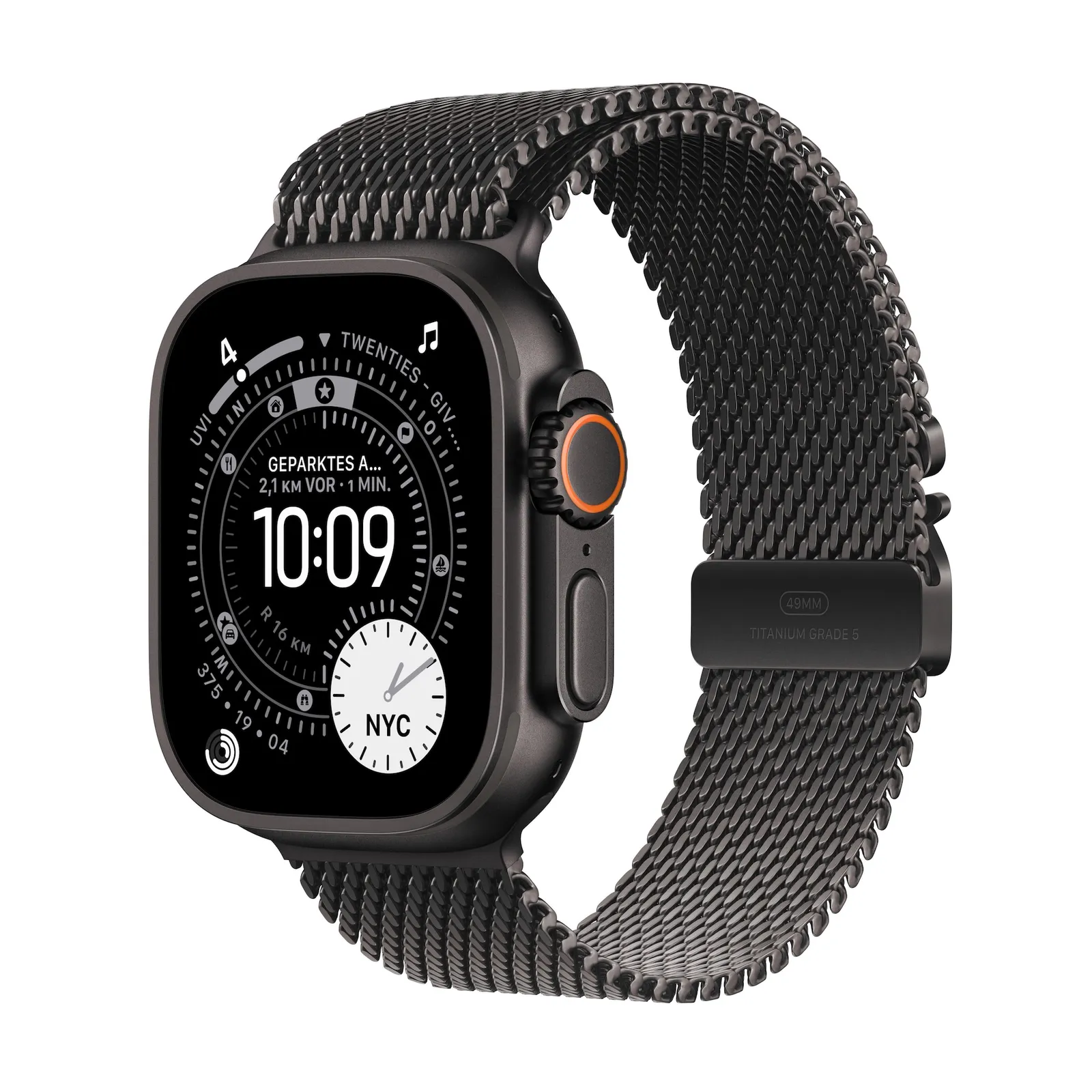 PI_704625381 Apple Watch Ultra 3 GPS + Cellular 49mm Black Titanium Case with Black Titanium Milanese Loop - Medium - Slika 1