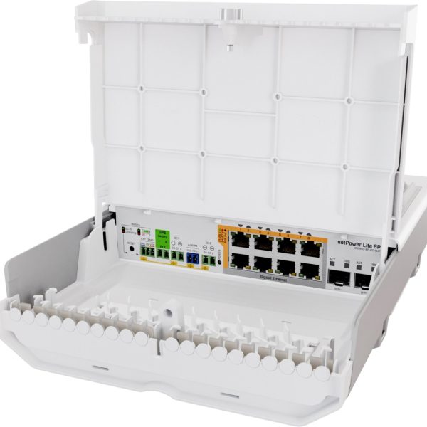 Mikrotik netPower Lite 8P CSS610-8P-2S+OUT, 8×1G PoE-out, 802.3af/at, 2×SFP+ 10G, SwOS, desktop kućište, PSU