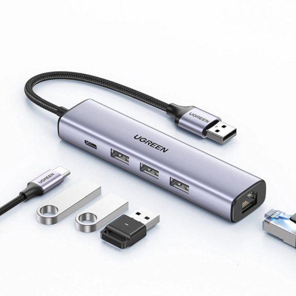 UGREEN 5-portni USB-A HUB 3xUSB-A 3.0,1×USB-C, 1×G-LAN, sivi