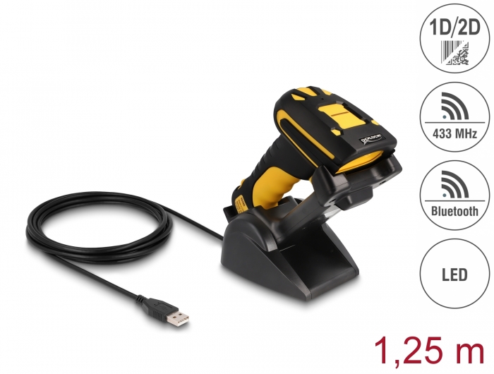334027 Delock Industrie Barcode Scanner 1D und 2D für 433 MHz oder Bluetooth - Slika 1