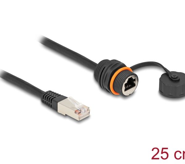 Delock Kabel RJ45 Stecker zu RJ45 Buchse Cat.6A zum Einbau mit M20 Gewinde