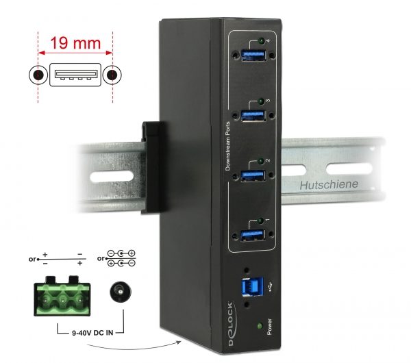 Delock Externer Industrie Hub 4 x USB 3.0 Typ-A mit 15 kV ESD Schutz