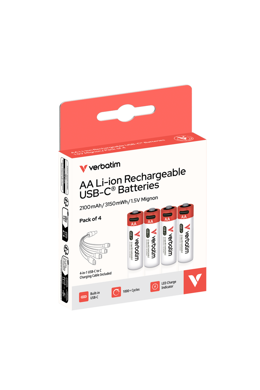 204661-57_30249_2 Verbatim AA-LR6 Mignon USB-C punjive baterije 1.5V, 2100 mAh (4 komada) - Slika 1