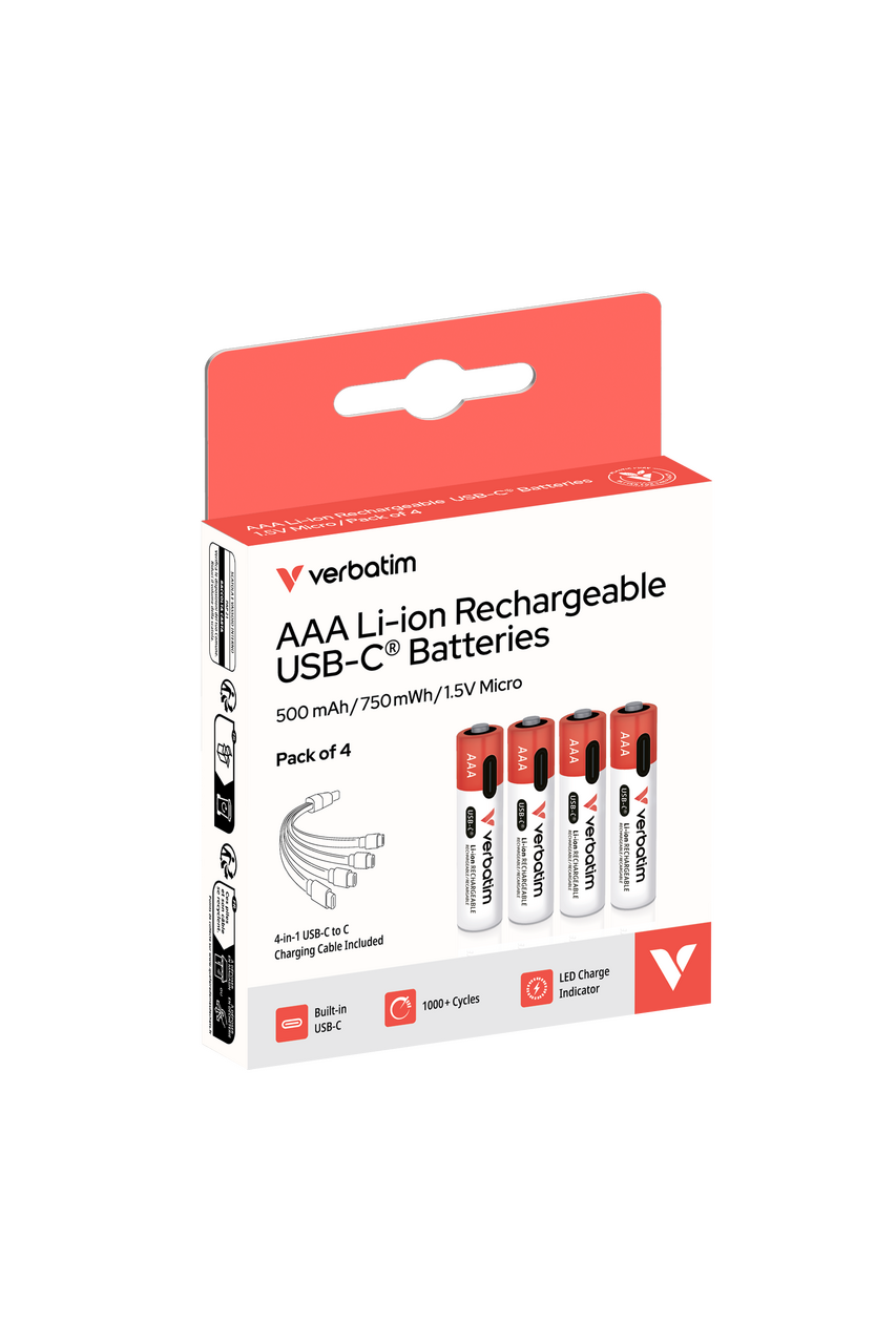 204663-57_30250_2 Verbatim AAA-LR03 Micro USB-C punjive baterije, 1,5V, 500 mAh (4 komada) - Slika 1