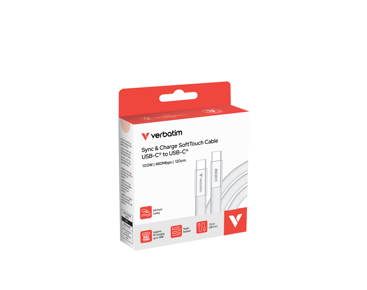 204672-57_30277_2 Verbatim Sync & Charge SoftTouch kabel USB-C na USB-C, M/M, 100W PD3.0, bijeli, 1.2m - Slika 1