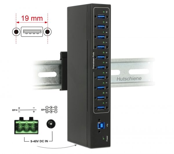 Delock Externer Industrie Hub 10 x USB 3.0 Typ-A mit 20 kV ESD Schutz