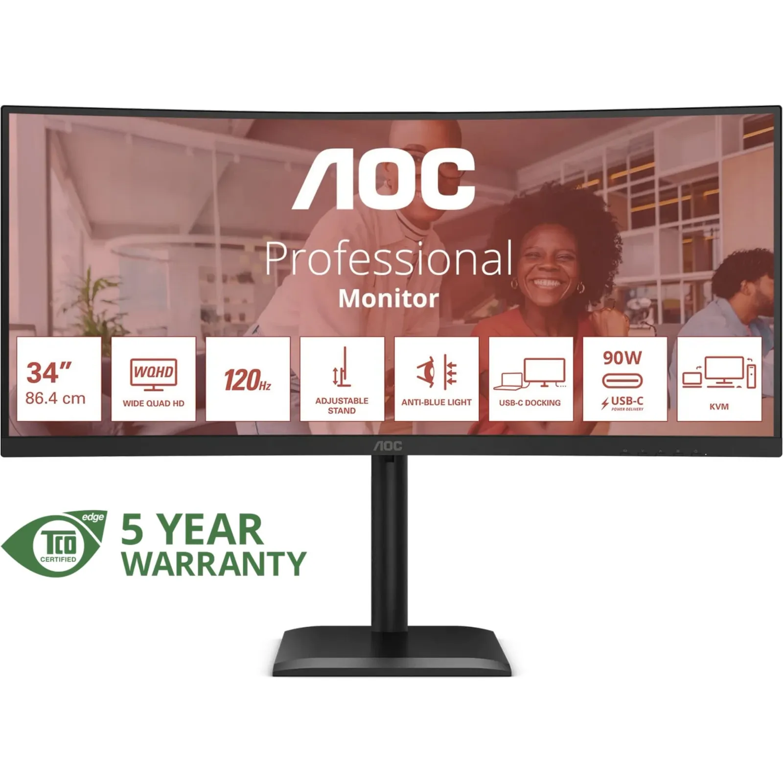 PI_739661459 AOC CU34E4CV 34 Zoll UWQHD Curved VA LED 21:9 120 Hz Office Monitor - Slika 1