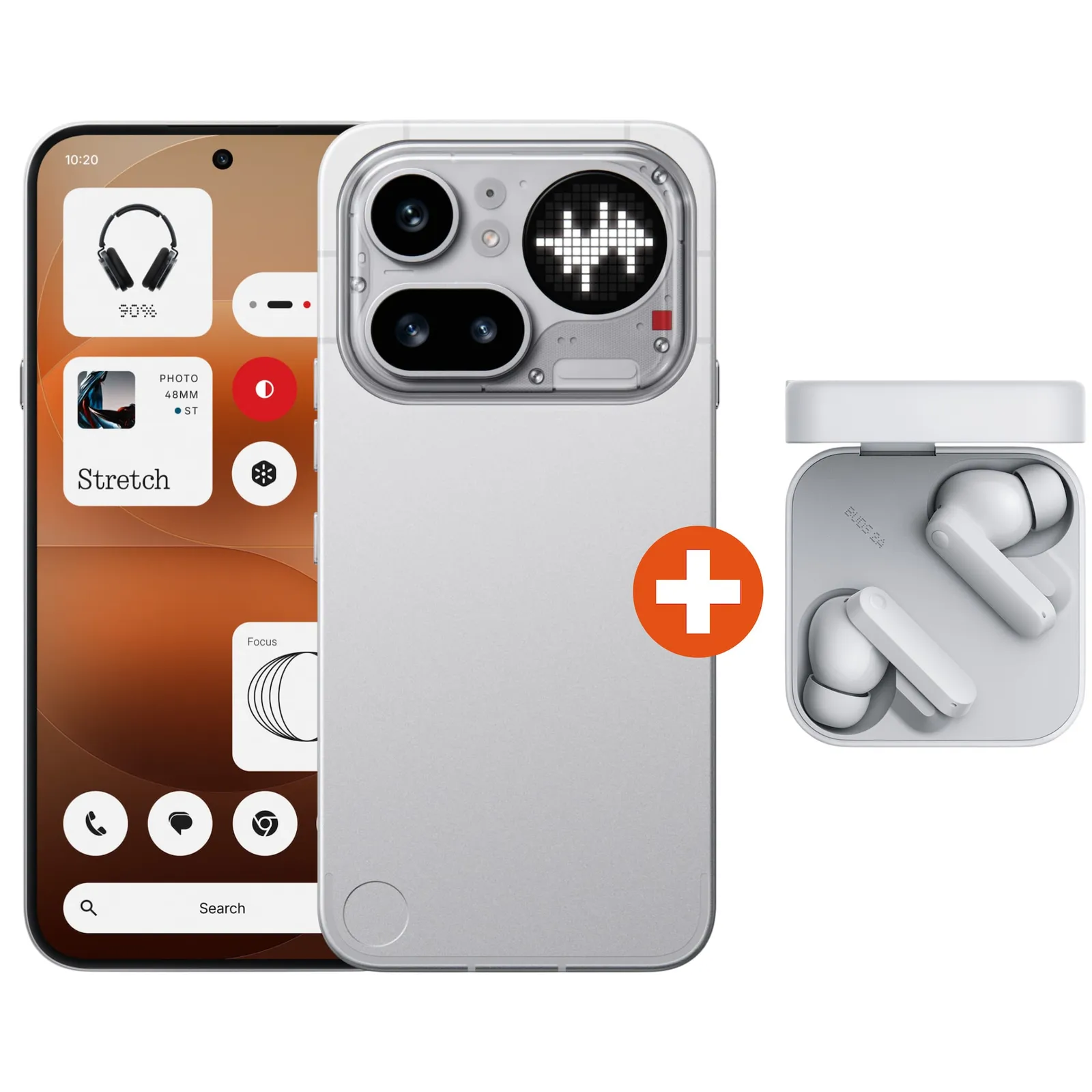 PI_773087311 Nothing Phone (4a) Pro 8/128GB Dual-SIM silber Android 16 Smartphone + CMF Buds 2a Kabellose In-Ear Kopfhörer weiß - Slika 1