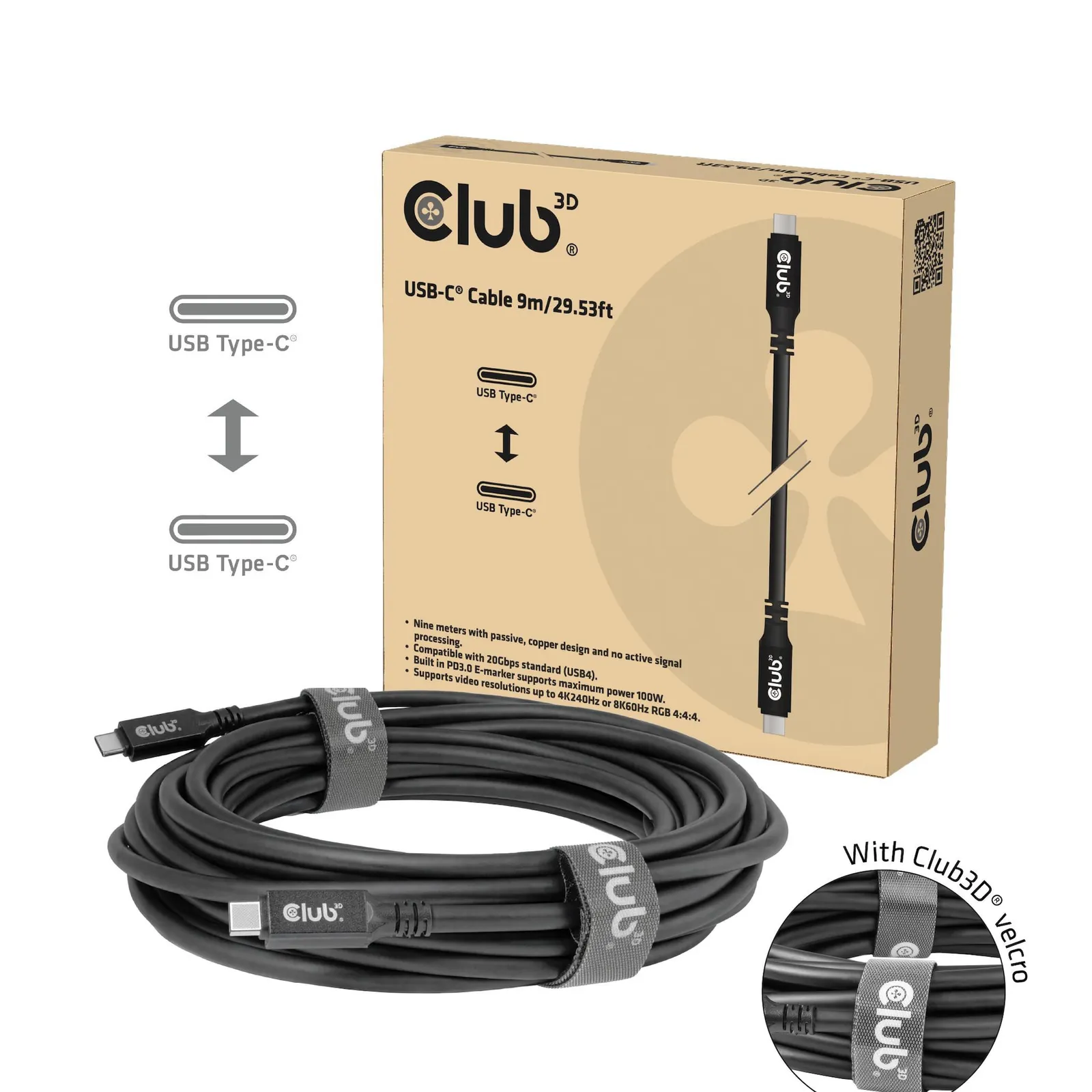 PI_785902331 Club 3D CAC-2509 USB-C® PD 100W 8K 20Gbps Kabel St/St 9m - Slika 1