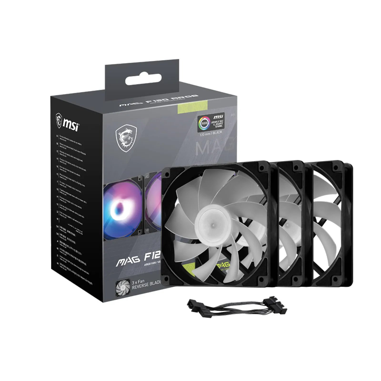 PI_787629778 MSI MAG F120 ARGB Reverse 120mm Lüfter schwarz 3er Pack - Slika 1